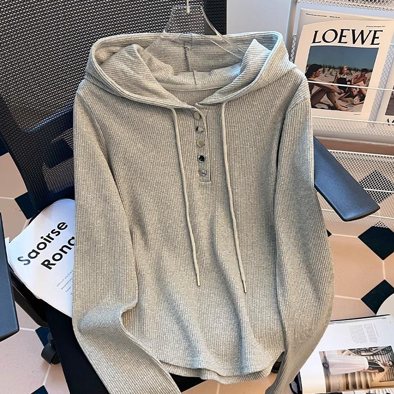 Drawstring hooded sweater women's autumn and winter new fashion knitted long-sleeved temperament slim-fitting bottoming top women