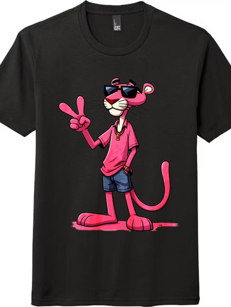 

Pink Panther Street Fashionista Cartoon T-shirt, Anime Retro Cuteand Cool Style Tee M