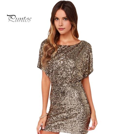 

Женское мини-платье с круглым вырезом, коротким рукавом и открытой спиной, короткое платье с блестками и блестками, вечернее платье на бедрах 2XL золотистый