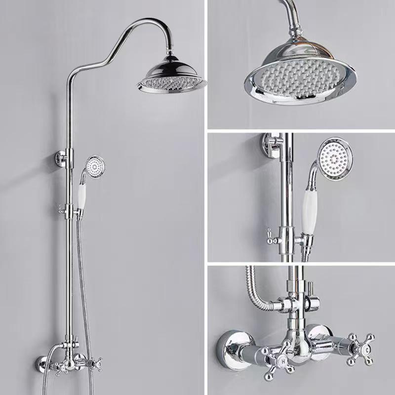 French Retro Full Copper Gold Shower Head Set with Hot and Cold Faucet