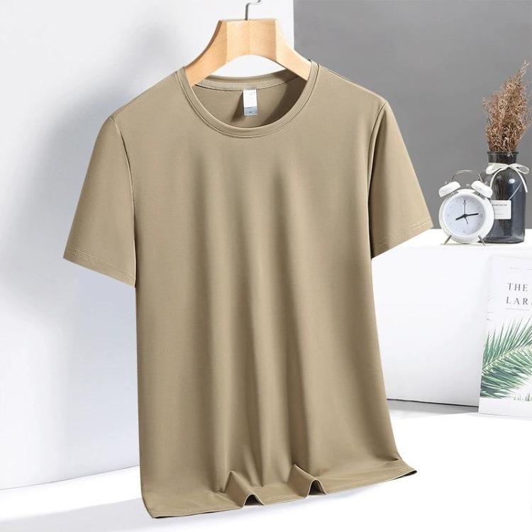Camiseta Masculina Casual de Seda de Gelo Manga Curta Respirável Gola Redonda Meia Manga Top