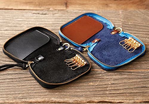 PARLEY Elk Key Case for Smart Keys, Deerskin Leather, Available in 7 Colors: Black, Red, Purple, Brown, and Navy, FE-68 (Black)