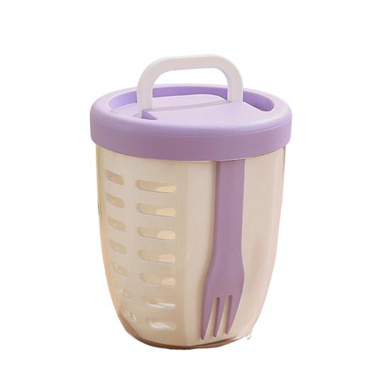 650ML Picnic Salad Box Fruit Cup with Fork Double-Layer Quick-Draining Leak-Proof Compact Sealed Food Storage Containers for Travel Picnic Camping
