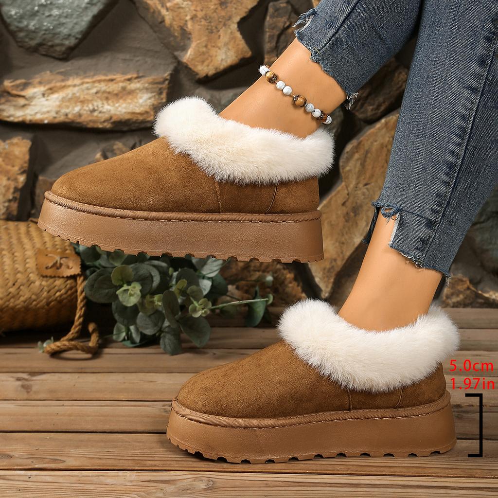 Fashion Large Size Women's Snow Boots Fashion Slip-On Thick Bottom Lazy Cotton Boots Lined Warm Platform Cotton Shoes for Women
