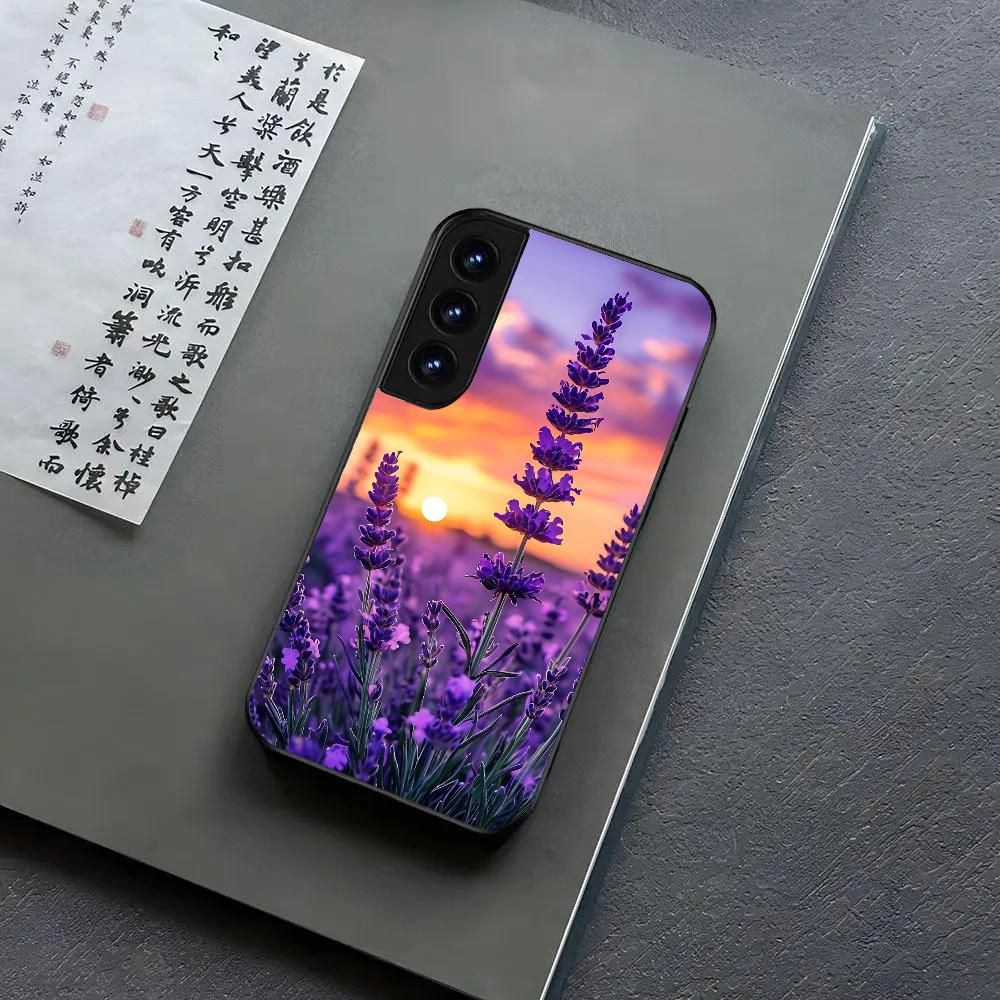 Purple Lavender Flowers Phone Case For Samsung S24, S25 22,30,Note20,Ultra,Lite,Ultra5G,Plus,FE Black Cover