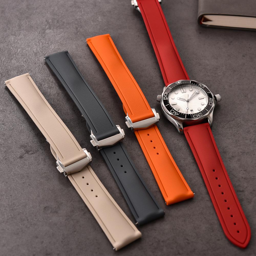 Premium Grade Soft FKM Rubber Watch Strap 20mm 21mm 22mm Perfect Fit Flat End Universal Quick Release Watch Strap