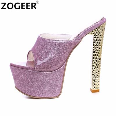 Fashion Sexy Mules Shoes Women Sandals 16cm Extreme High Heels Slippers Luxury Platform Summer Shoes Ladies Slides Flip Flops Large Size
