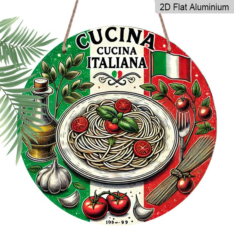 2D Flat 1pc, 8x8 in, Italian Cuisine Round Aluminum Metal Sign, Personalized Gift, Artistic Wall Decor, Waterproof Rust-Resistant, Aluminum Material