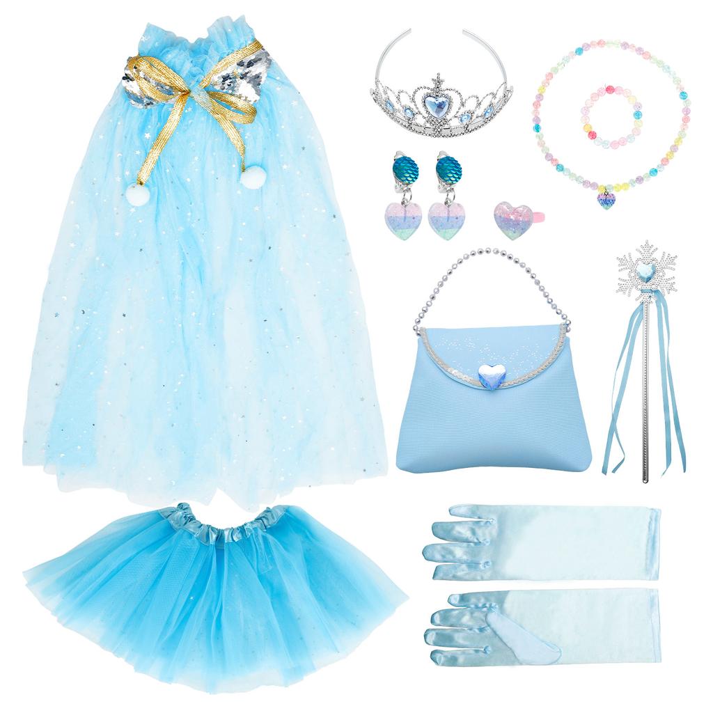 Princess Dress up Set Easy Wearing Glittering Girl Cape Skirt Necklace Role Play Game Birthday Cosplay Party for Cosplay Party