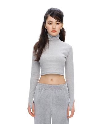 Isjabaibeu [It004-10] High-Neck Crop T-Shirt - Gray