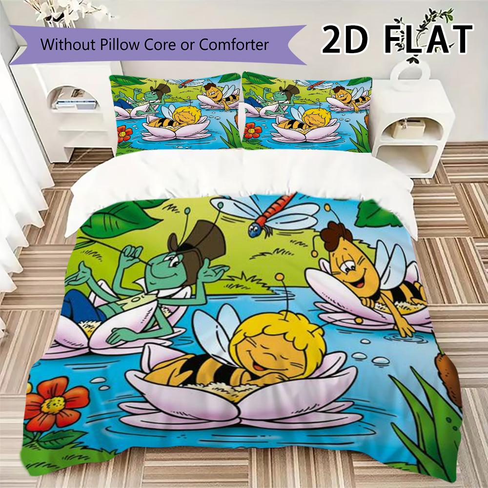 Bees and Maya Pattern Bedding Uilt Set Uilt Cover Pillowcase Home Decoration Birthday Gift (1 * Duvet Cover + 2 * Pillowcase Without Core)