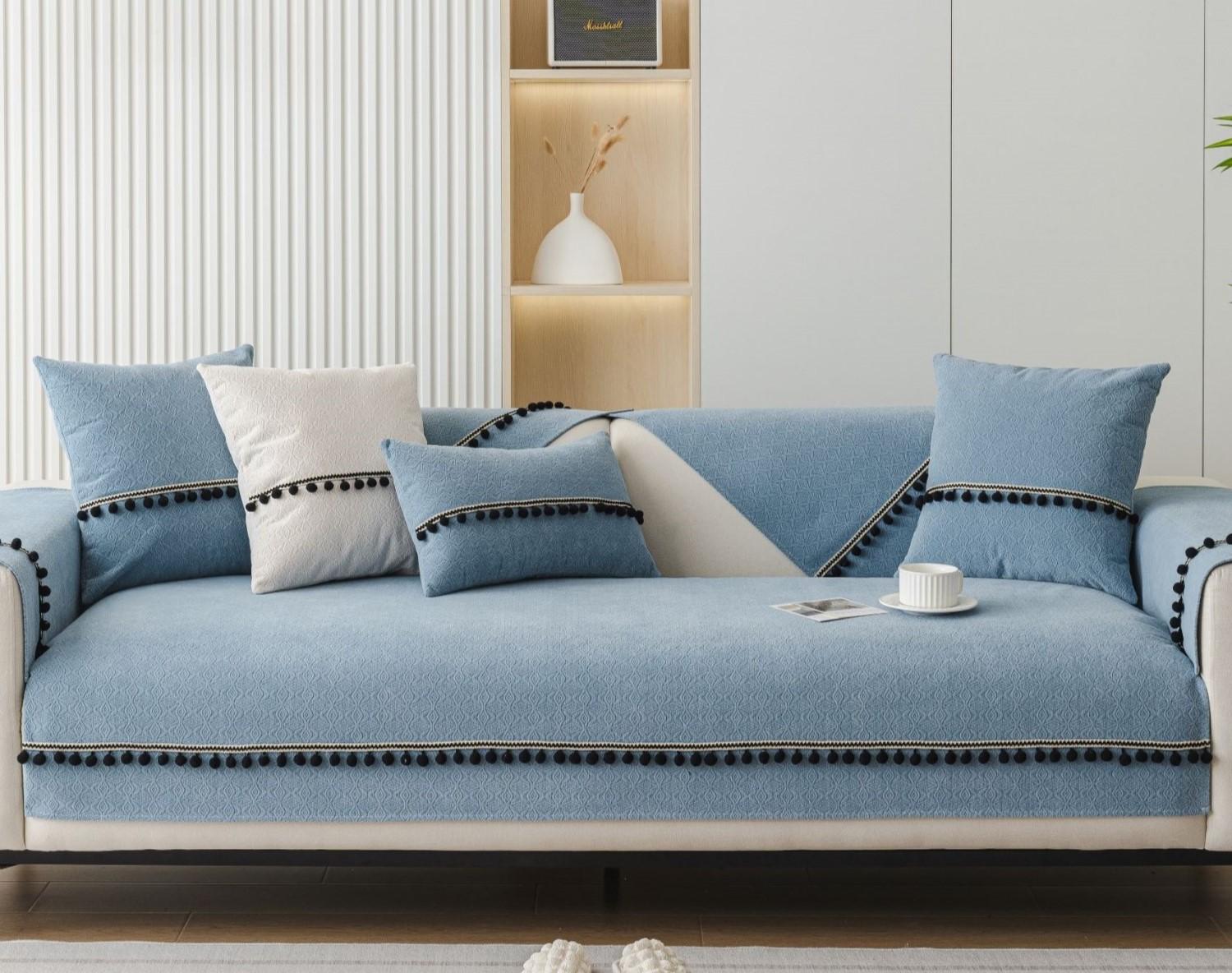 Solid Color Sofa Cover Chenille Tassel Ball Sofa Cover for Living Room  Jacquard Geometry Couch Cover Soft Thicke Sofa Mat Decor 70x70cm 1pcs