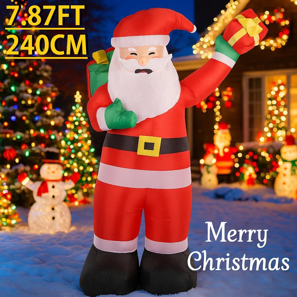 7.87FT Yard Party Decoration Inflatable Santa Claus Gift Bag Toy LED Light Xmas Home Supplies Ornaments Christmas Holiday Gift