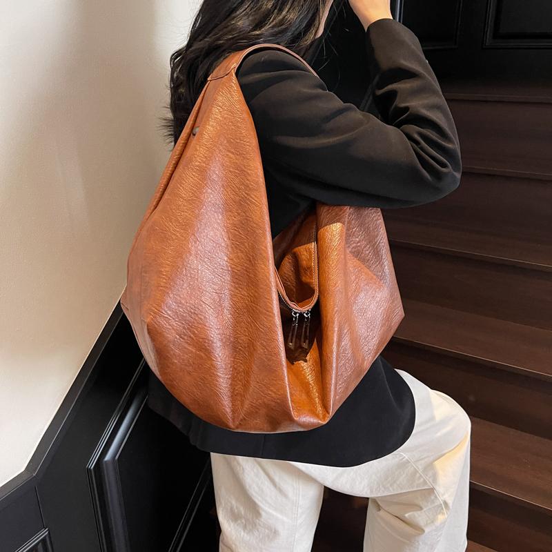 Vintage große Kapazität Umhängetasche weiches Leder Damen einfarbig Crossbody Tote Bag