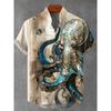 New Hawaiian Style Vintage Octopus Pattern Short Sleeve Men's Shirt Loose Breathable Fashionable Linen Top