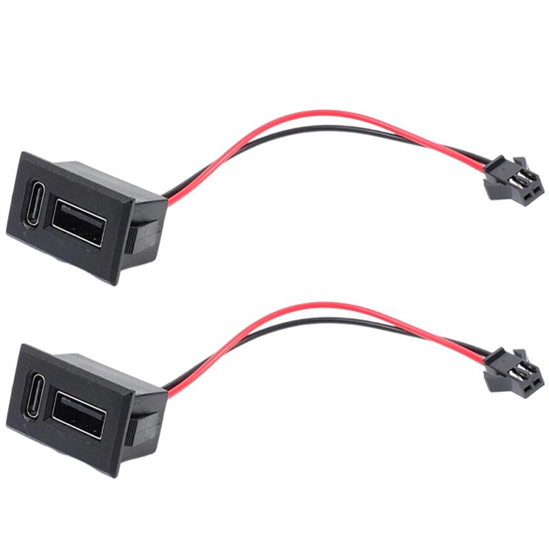 Dual Type C USB Receptacle Female Socket Connector Chassis Mount 2 Port Power Charging Adapter for Car Dashboard Auto Parts Kit