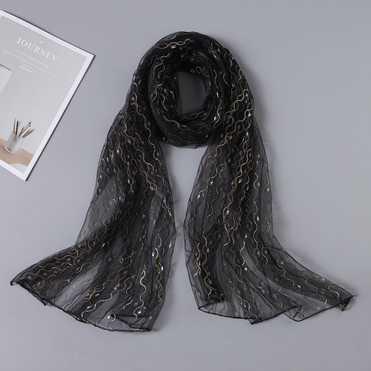 Glitter Dames Mode Garen Lange Sjaal Diamantzetting Kant Sjaal Zomer Ademend Bandana Voor Dames Elegant Moslim Hoofddoek black