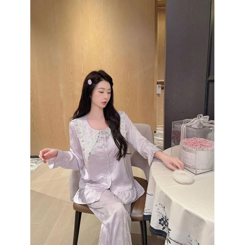 1011 lace cute princess style pajamas women's spring and autumn foreign style fashion can be worn outside loungewear two-piece set