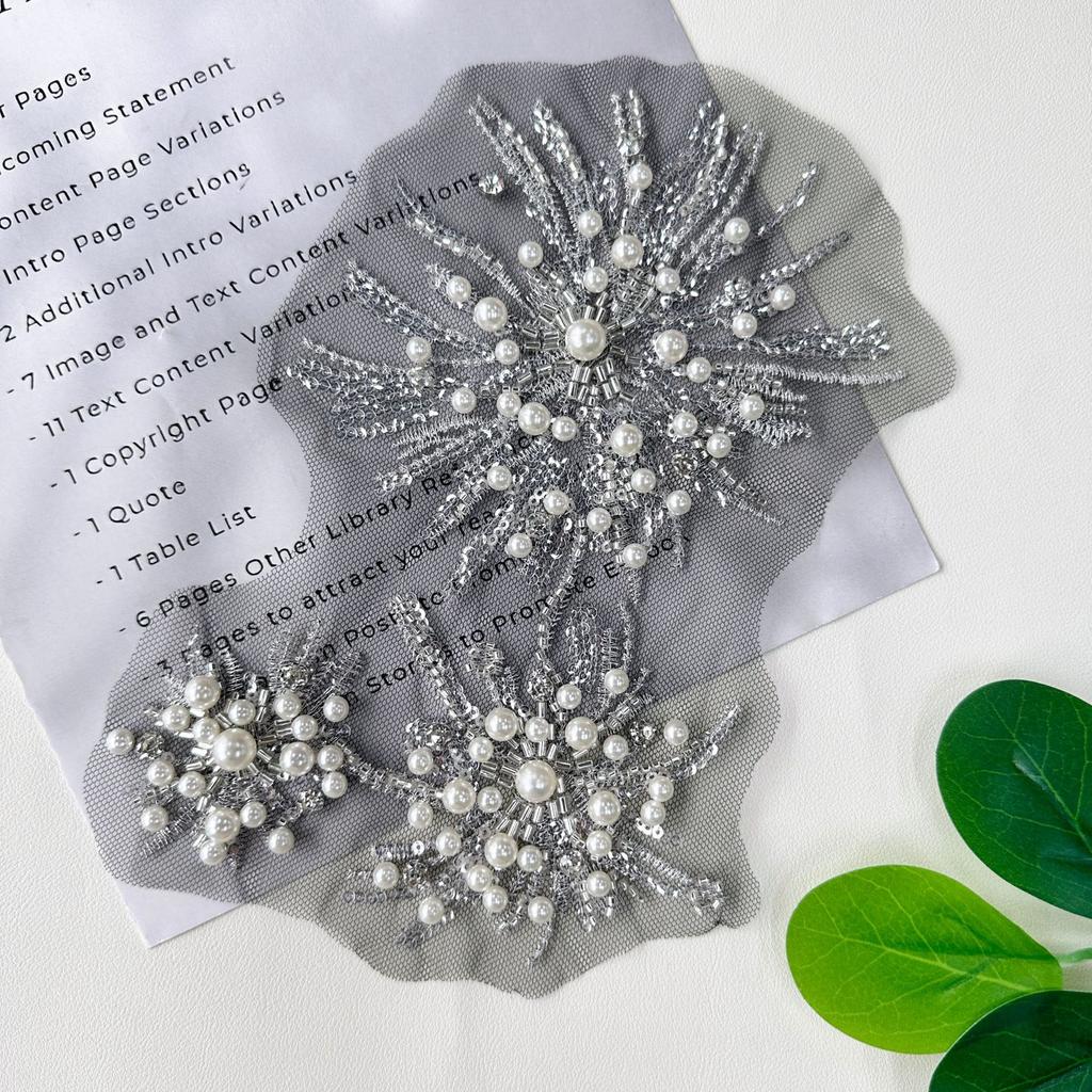 Mesh Handmade Beads Flower Embroidery Lace Cloth Sticker Clothing Dress Performance Clothing Decorative Cloth Sticker Accessories