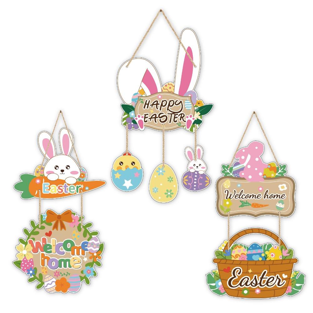 Cartoon Easter Door Hanger Colorful Easter Hanging Ornament Creative Bunny Egg Decor  Front Door