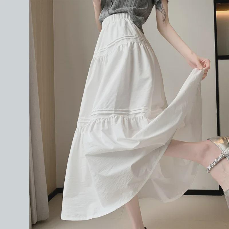 Witte Hoge Taille Slim Midi Rok - Koreaanse Stijl, Zoet & Elegant