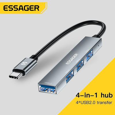 Essager 4 In 1 USB 2.0 Hub Universal Mini Multi-function Hub Cable Socket High Speed For Pc Laptop Notebook 4 Ports Socket Accessories