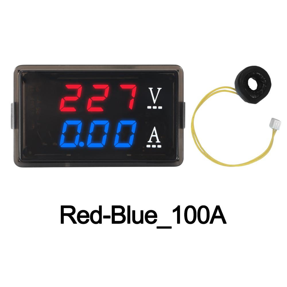 AC70-480V/10A 0.56-inch LED Screen AC Dual Digital Display Voltmeter And Ammeter Volt Meter Gauge Blue+Red