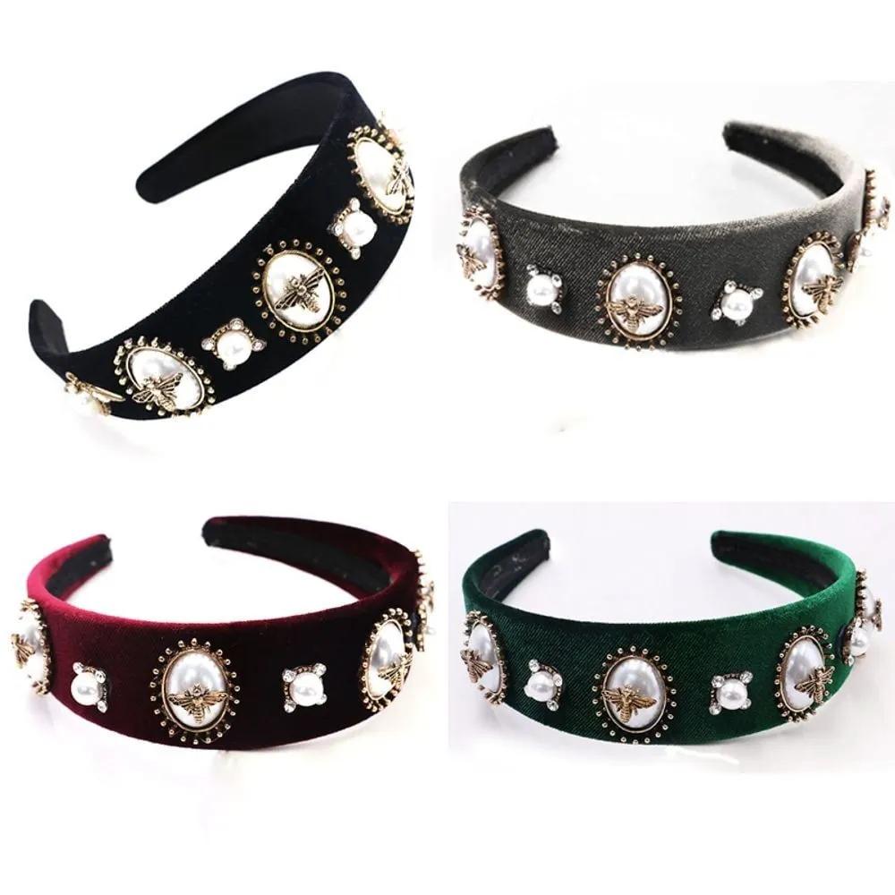 Pearl Winter Honeybee Queen Bee King Headband Wide Hairband Crown Headband Wide Headband green
