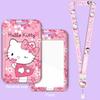 Kawaii Hello Kitty Photo Card Holder Sanrio Kt Cat Telescopic Easy-Pull Buckle Card Sleeves Pendant Meal Card Bus Card Cover