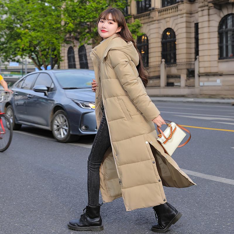 Knee-length cotton jacket women's winter new fashion slim-fit down cotton hooded thickened cotton-padded jacket