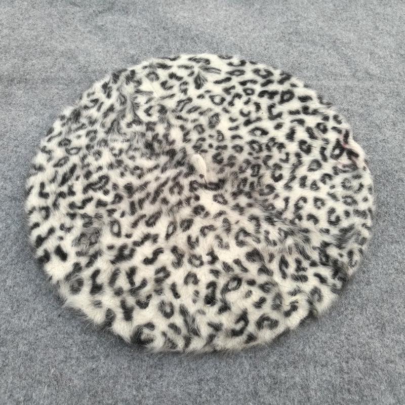 

Берет женский из кроличьего меха с леопардовым принтом в корейском стиле