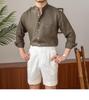 Men's Long-Sleeve Linen Henley Shirt - Casual, Breathable, Versatile for Commuting or Vacation