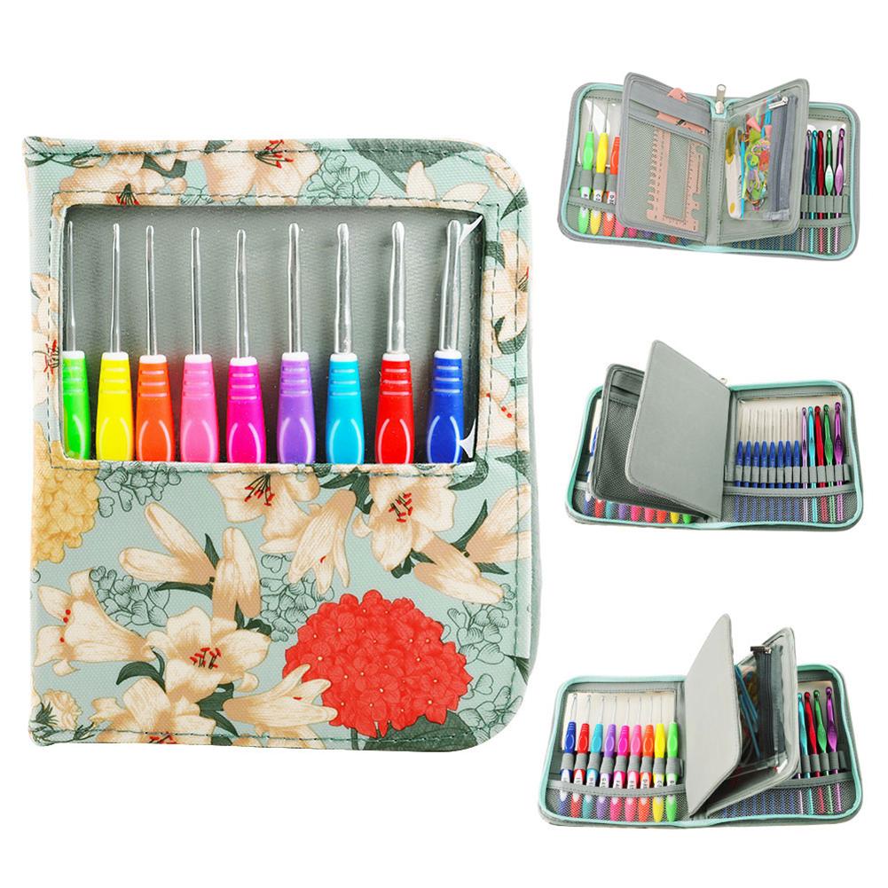 Aluminum Knitting Needles Set TPR Soft Handle Crochet Hooks Needles Handmade Crafts with Storage Bag for DIY Scarves Gloves