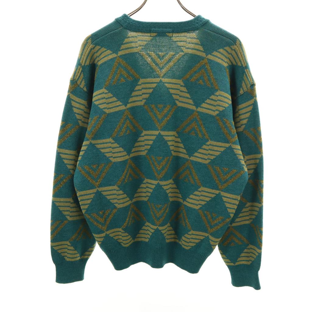 Yves Saint Laurent 90er Jahre Altes Geometrisches Muster Langarm V-Ausschnitt Pullover Damen Gebraucht