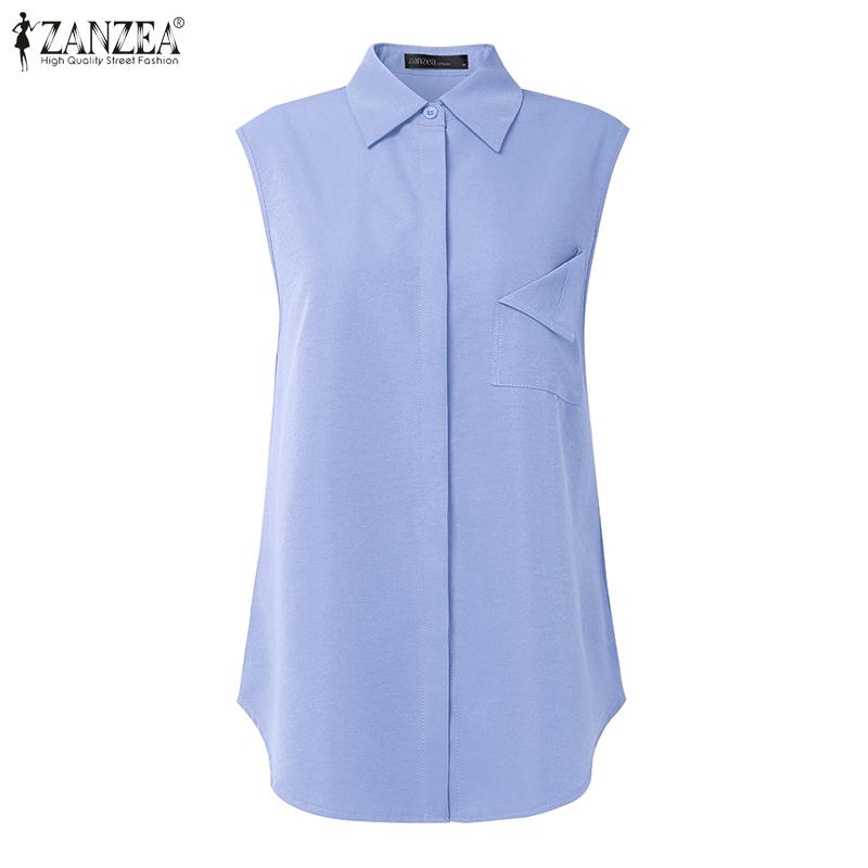 

ZANZEA Women Summer Casual Sleeveless Buttons Up Loose Tank Tops XL синий