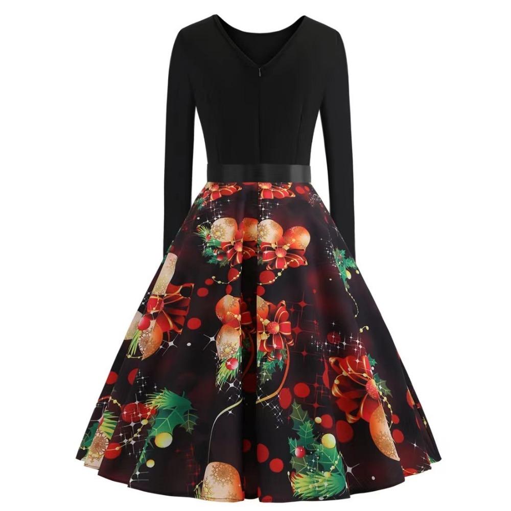 Women Vintage Long Sleeve Dress Spring Autumn New Year Party Dresses S-5XL Black Vestidos