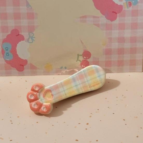 Girl Hairpin Plaid Pattern Cat Paw Shape Hair Clips Stable Clamping Force