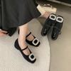 Woolen rhinestone thick heel single shoes women's new spring skirt gray Mary Jane shoes