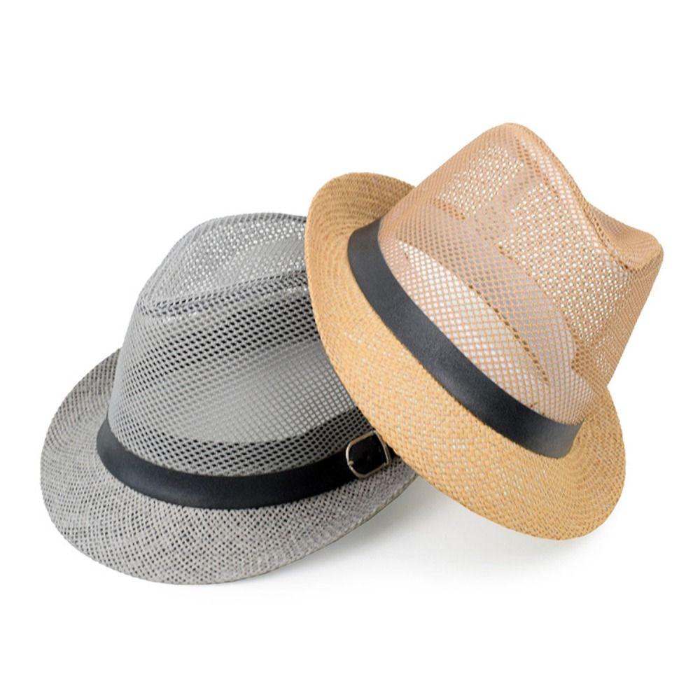 New Mesh Men Straw Panama Hat Brethable Sunscreen Sun Cap Wide Brim Lightweight Summer Beach Cap