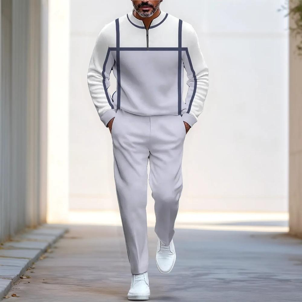 Spring Autumn Fashion Streetwear Men's Long-Sleeved Half-Zipper Stand-Up Collar Trousers Sportswear Men's Clothing Two-Piece set