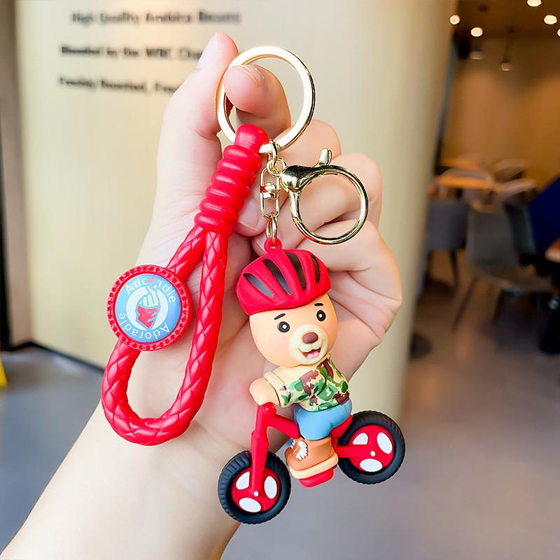 Lovely Bear Bicycle Keychain Vibrant Pvc Decoration For Kids Adults And
