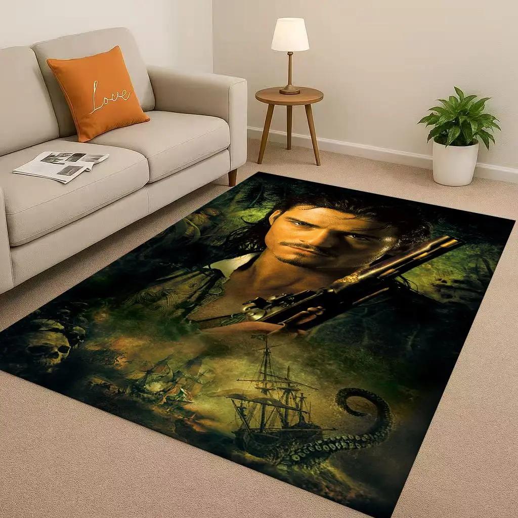 3D Pirates of The Caribbean Jack Johnny Depp Christmas Living Room Non-Slip Area Rug Carpet for Bedroom Sofa,Home Doormat