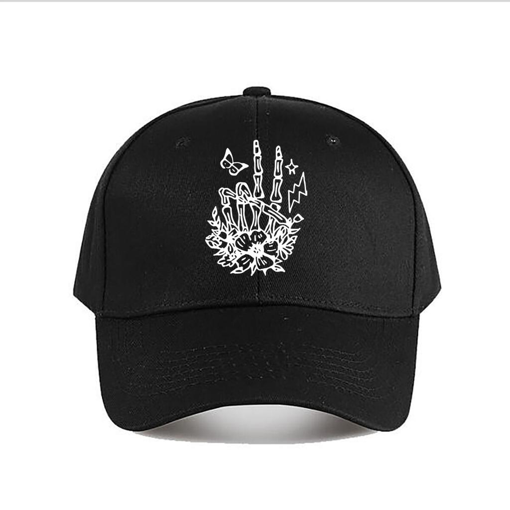 Oversized Gothic Floral Skeleton Print Baseball Cap Fashion Unisex Sunhat Womens Outdoor Sports Snapback Cap