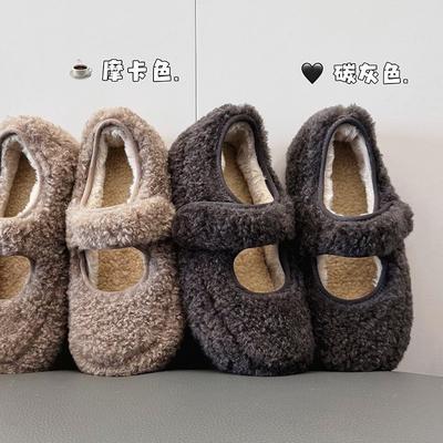 Shoes Mary Jane Shoes Versatile Velcro Night Shallow Mouth New Thick Sole One Pedal Lazy Winter Velvet Retro