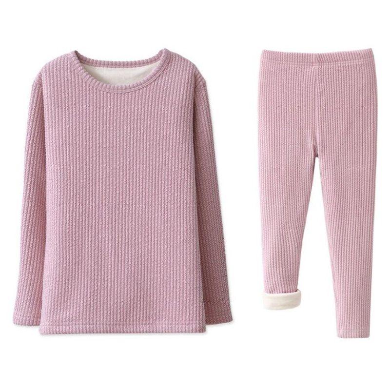 Children's Underwear Suit Medium and Large Baby Boys' Girl Pajamas Fall and Winter Warm Long Johns Top & Bottom Fleece Lined Padded Warm Keeping