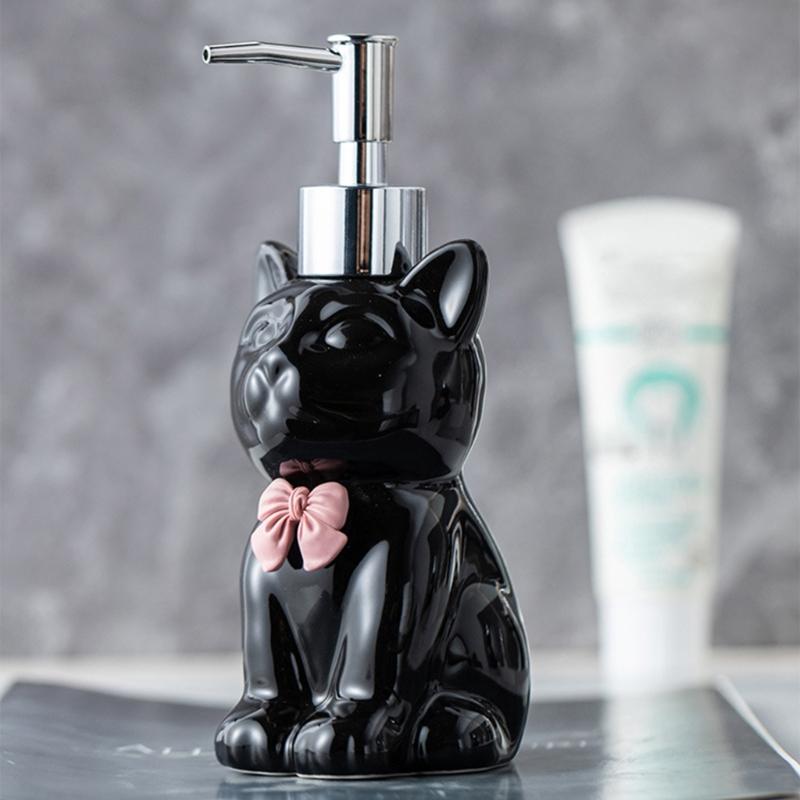 Elegante Keramik-Spenderflasche für Lotion, Handseife und Desinfektionsmittel, nachfüllbarer Behälter mit Katzenmotiv, Haushaltshelfer