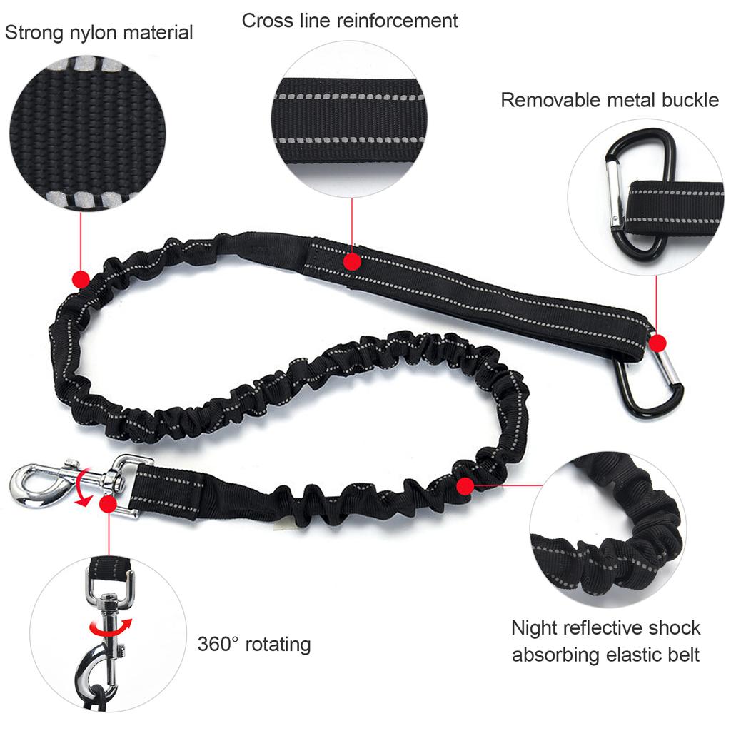 Hands Free Dog Leash Waist Bag Reflective Waist Pouch with Retractable Bungees Poop Bag Dispenser