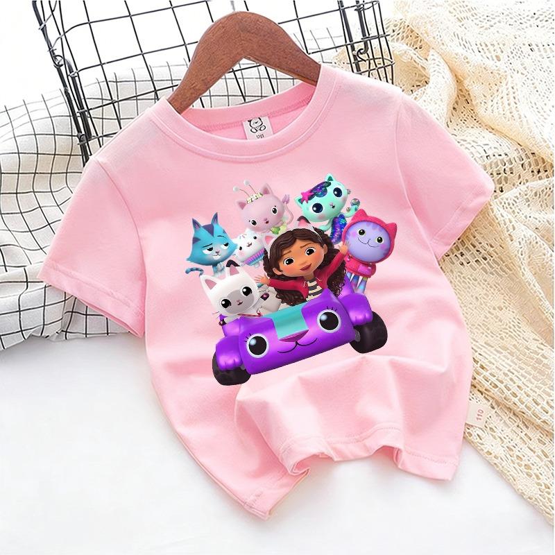 Gabbys Dollhous Child Cotton T-shirt Short Sleeve Anime Cartoon Print Girl Toddler Tees Streetwear Casual Kids Cute Clothes Tops