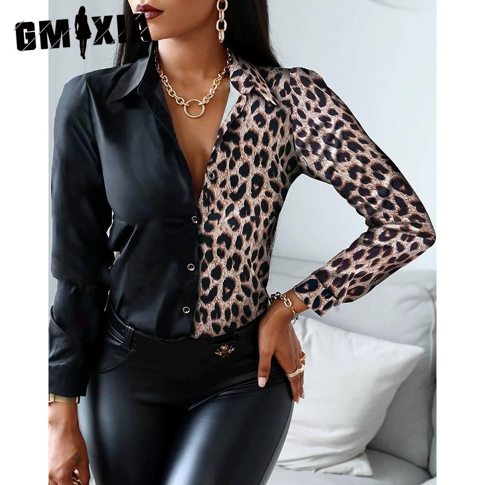 GMXIA Women's Fashion Casual Solid Color Print Long Sleeve POLO Neck Blouses & Shirts