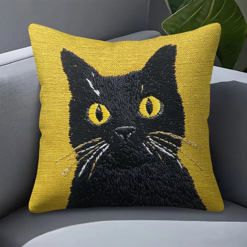 Fun Cat Theme Double-Sided Printed Pillow Cover Short Plush Suitable Living Rooms Bedrooms Sofas Throw Cushion Cover